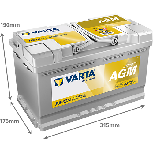 Varta Dynamic AGM Start-Stop Car Battery A6 / 580 901 080 - Image 2